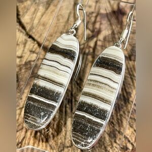 Phantom Zebra Calcite Earrings 2 1/4”